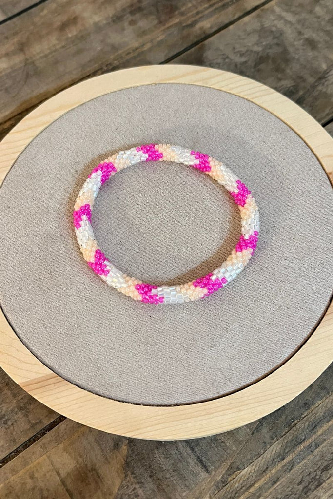 Bracelet Iris, blanc et rose, non réglable, bracelet en perles