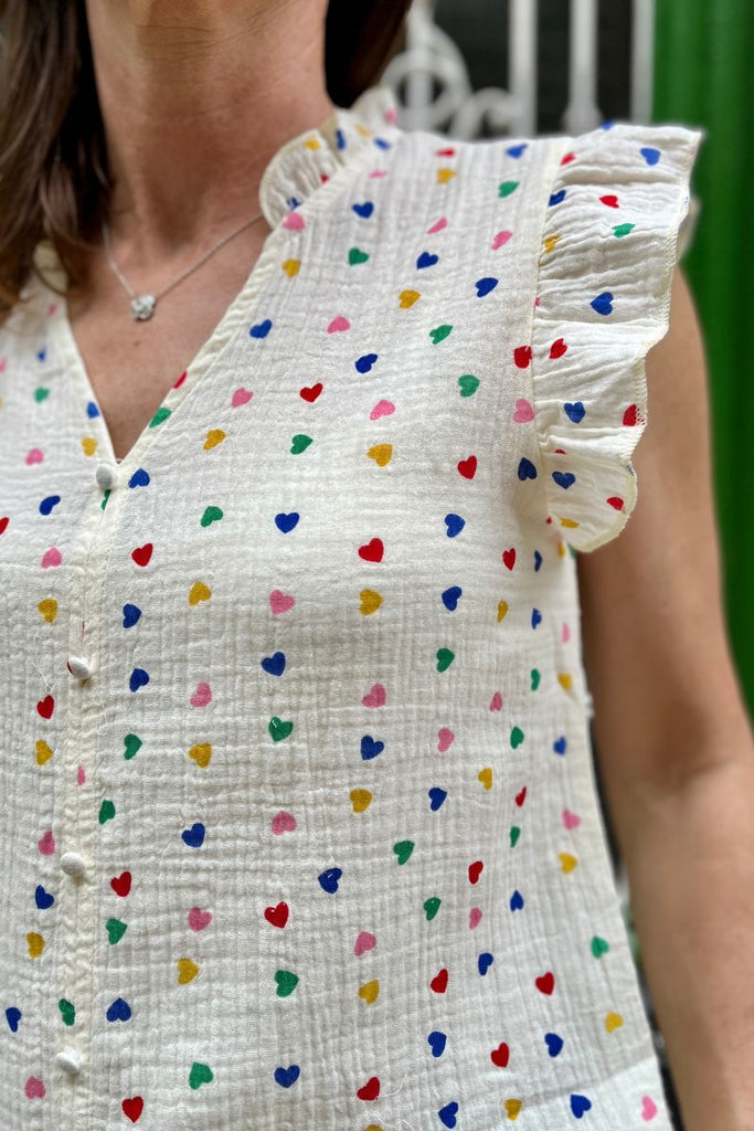 Blouse Love, couleur écru, petits coeurs