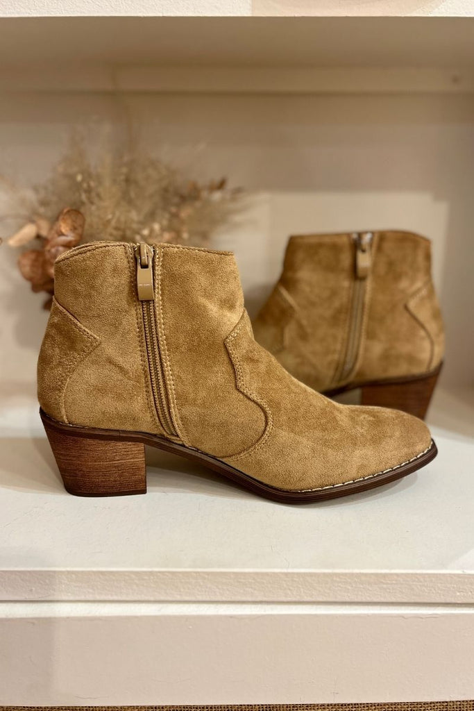 Bottines Charlie, couleur beige, style sandiags, hauteur talon 6 cm