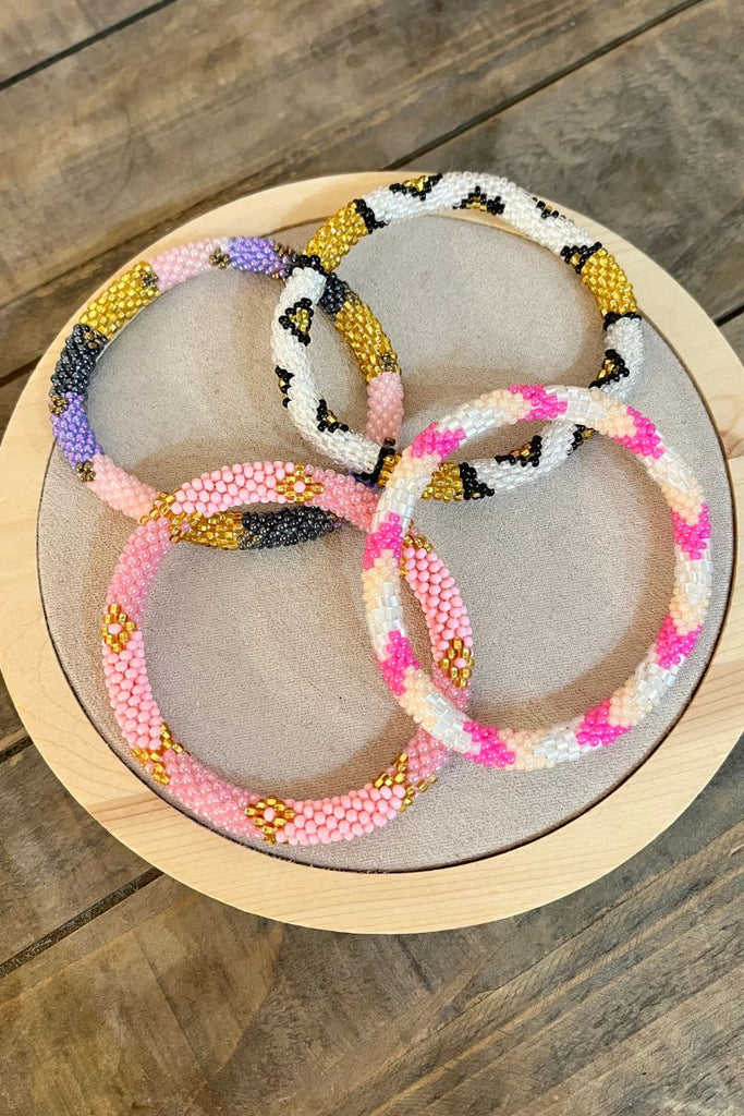 Bracelet Iris, blanc et rose, non réglable, bracelet en perles
