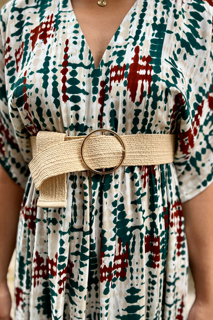 Ceinture Oriane, 2 coloris : beige uni et doré, boucle en metal doré, taille unique