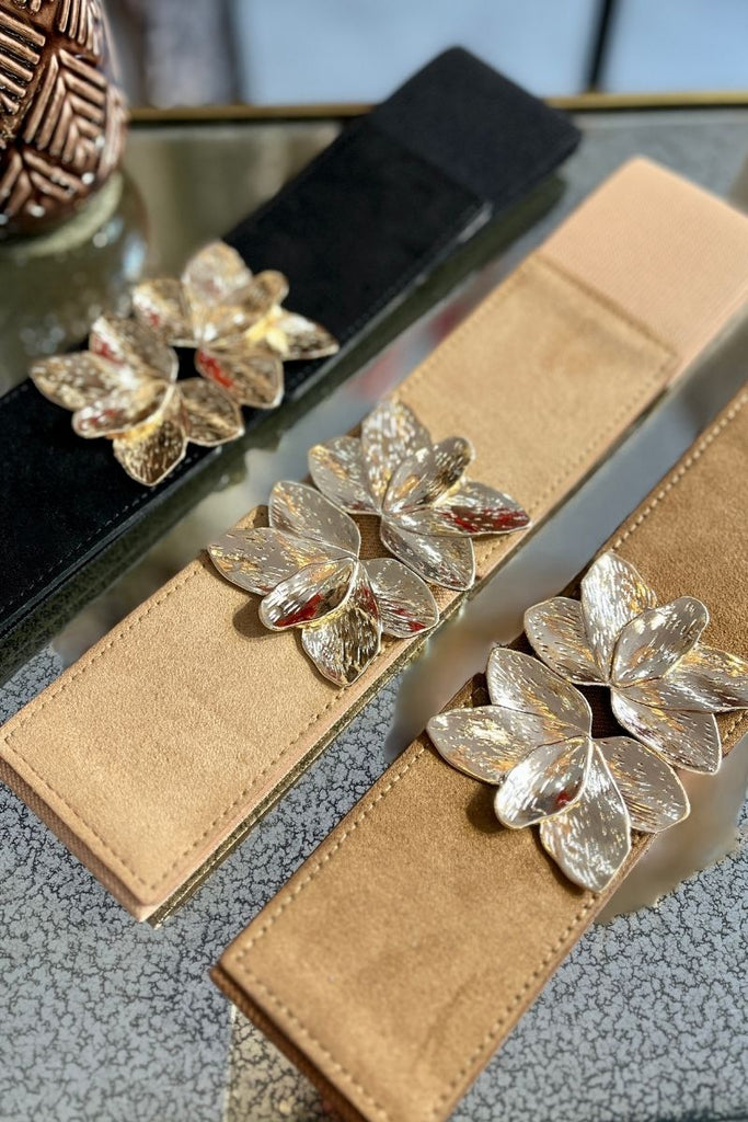 Ceinture Rita, 3 coloris : beige, camel et noir, boucle fantaisie en acier inoxydable, taille unique et taille élastique