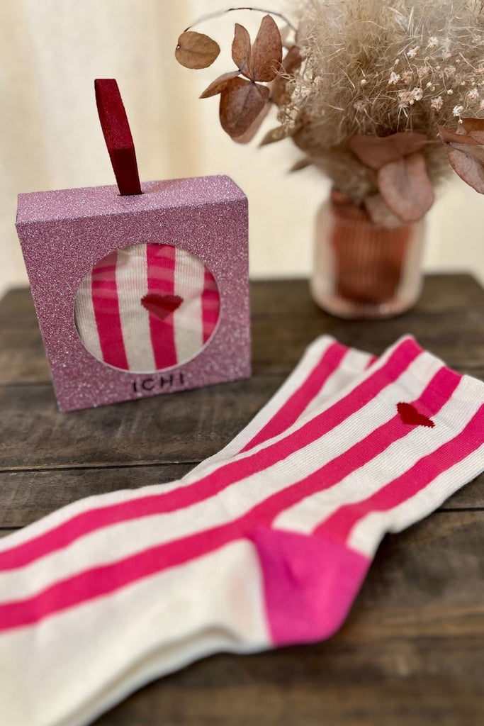 Chaussettes Ialove, couleur rose, marque Ichi, taille unique, matière coton et polyamide