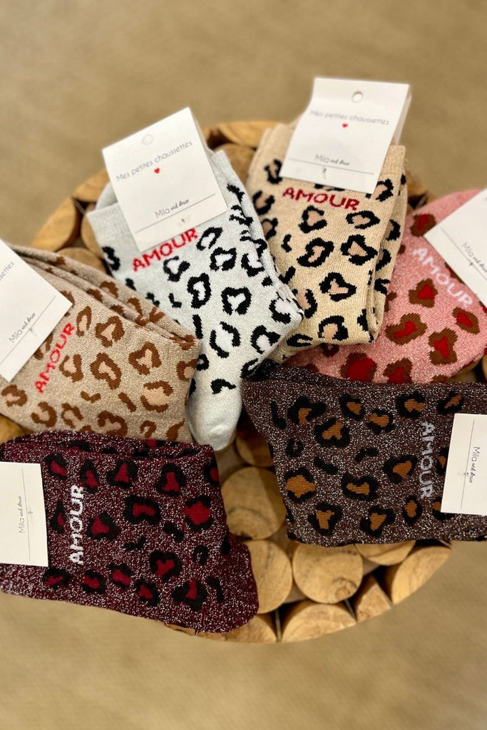 Chaussettes Amour, paillettes, 6 coloris