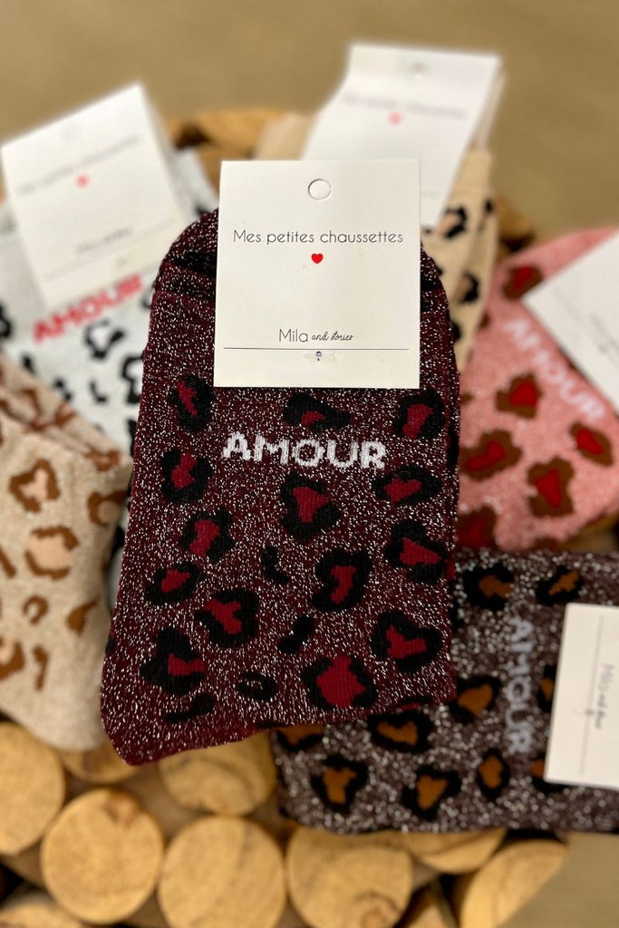 Chaussettes Amour, paillettes, 6 coloris