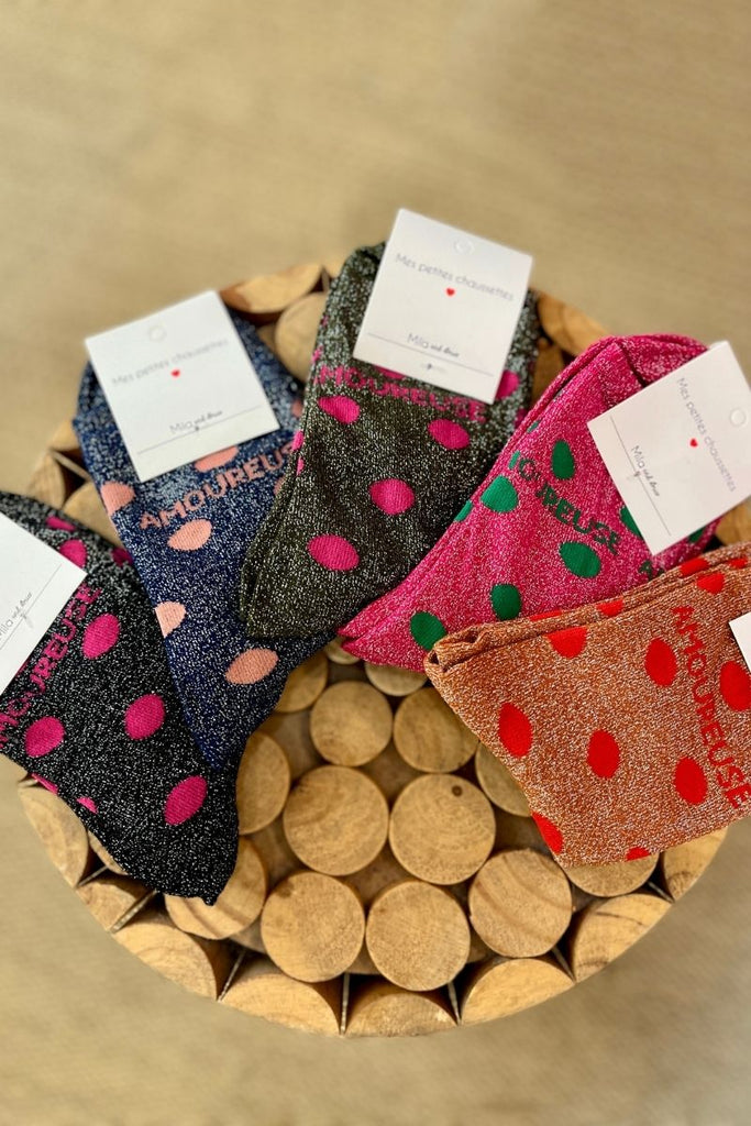 Chaussettes Amoureuse, 5 coloris, paillettes