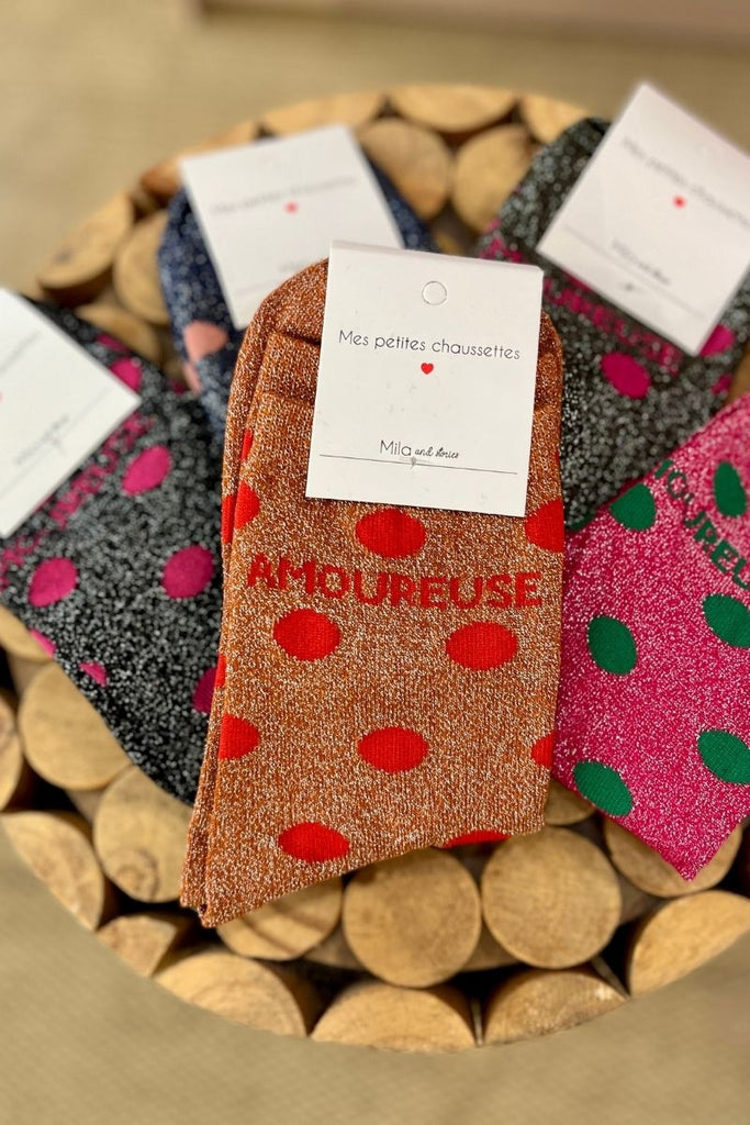 Chaussettes Amoureuse, 5 coloris, paillettes