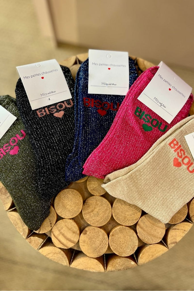 Chaussettes Bisou, 5 coloris, paillettes
