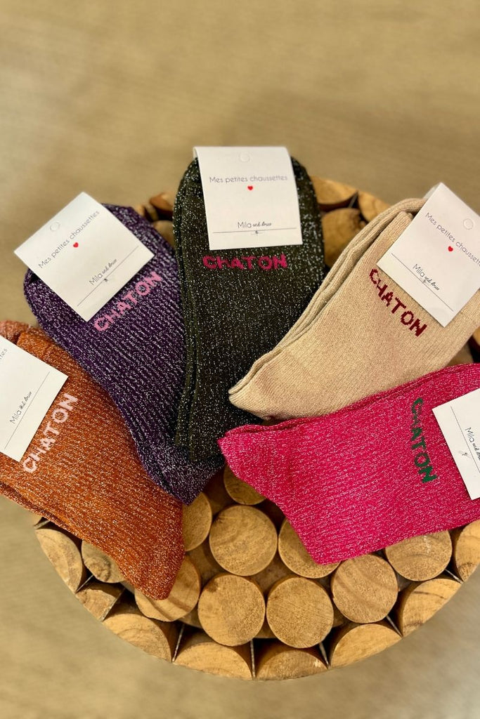Chaussettes Chaton, paillettes, 5 coloris