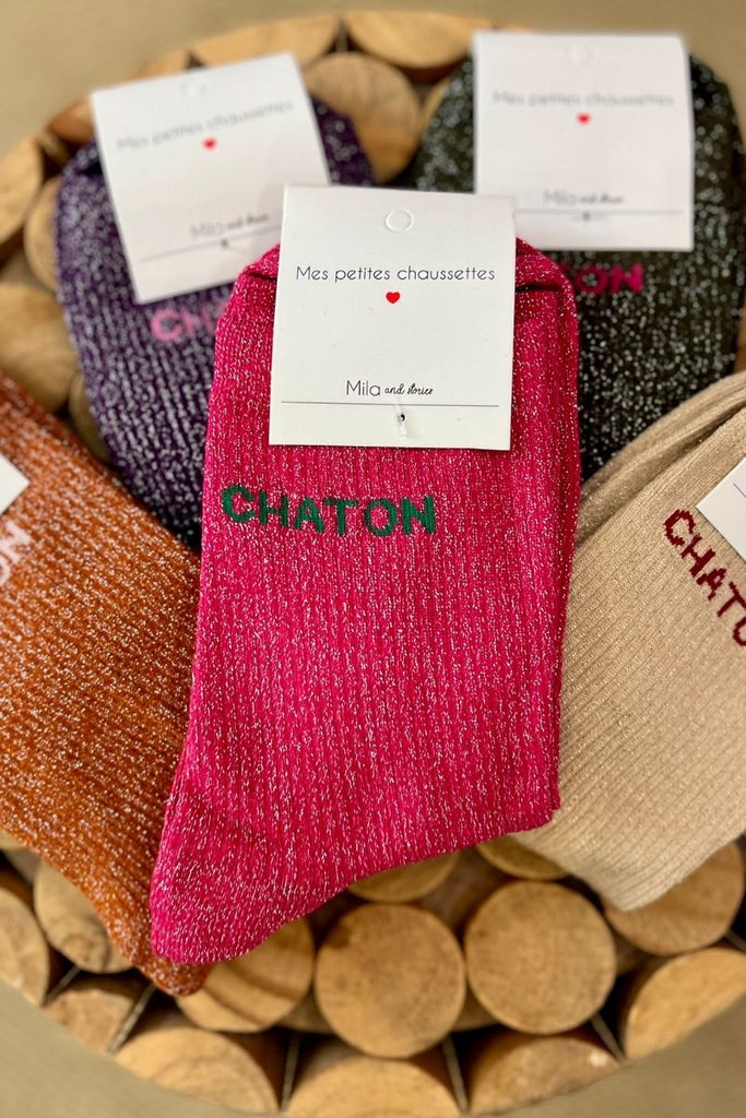 Chaussettes Chaton, paillettes, 5 coloris
