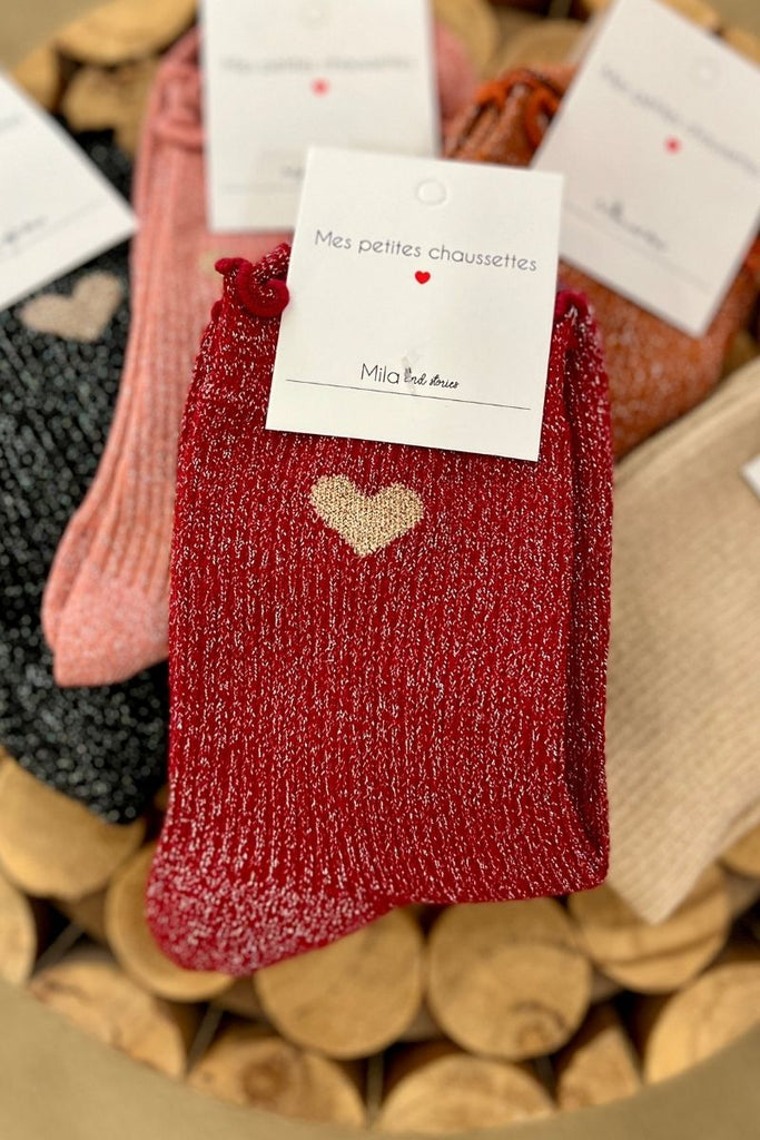 Chaussettes Coeur, paillettes, 5 coloris