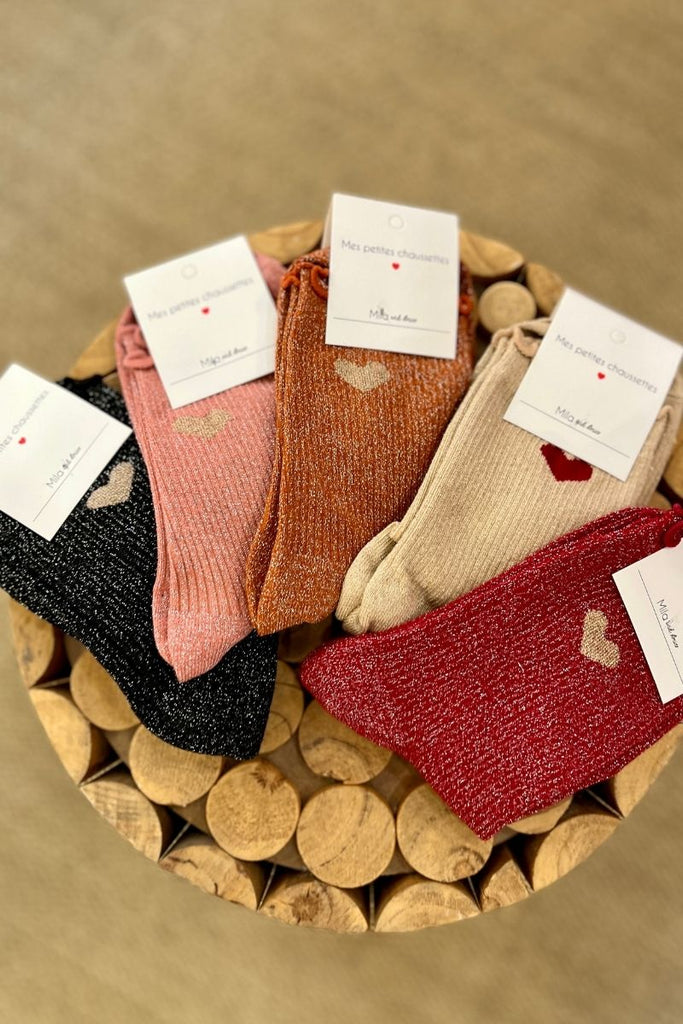 Chaussettes Coeur, paillettes, 5 coloris