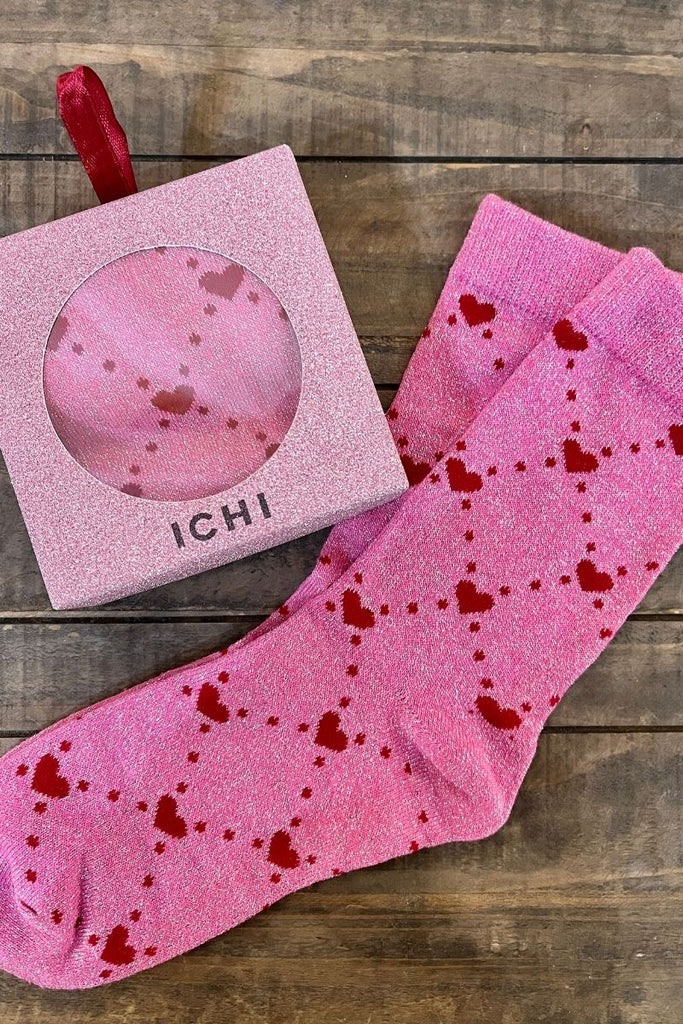 Chausettes Ialove, couleur rose, taille unique, marque Ichi, détails coeur