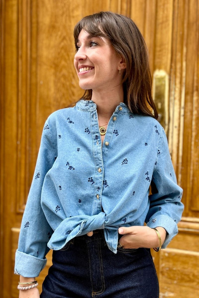 Chemise Iharcher, couleur bleu, marque Ichi, manches longues, matière style jean