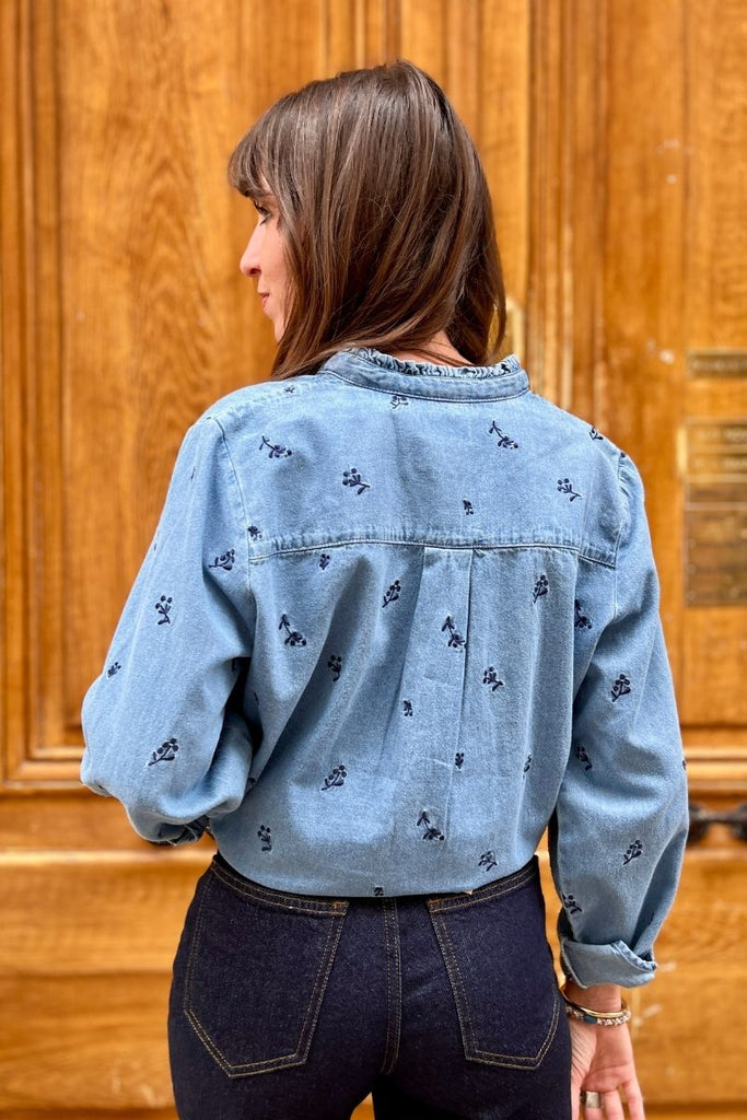 Chemise Iharcher, couleur bleu, marque Ichi, manches longues, matière style jean