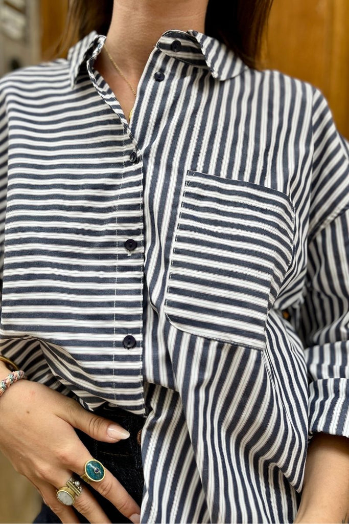 Chemise Ihevinoa, couleur blanc, marque Ichi, motifs rayures, col chemise