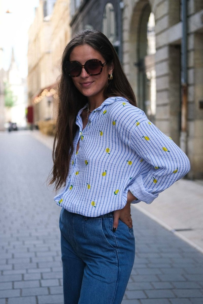 Chemise Citron, couleur bleu, manches longues, col chemise