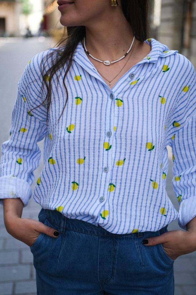 Chemise Citron, couleur bleu, manches longues, col chemise