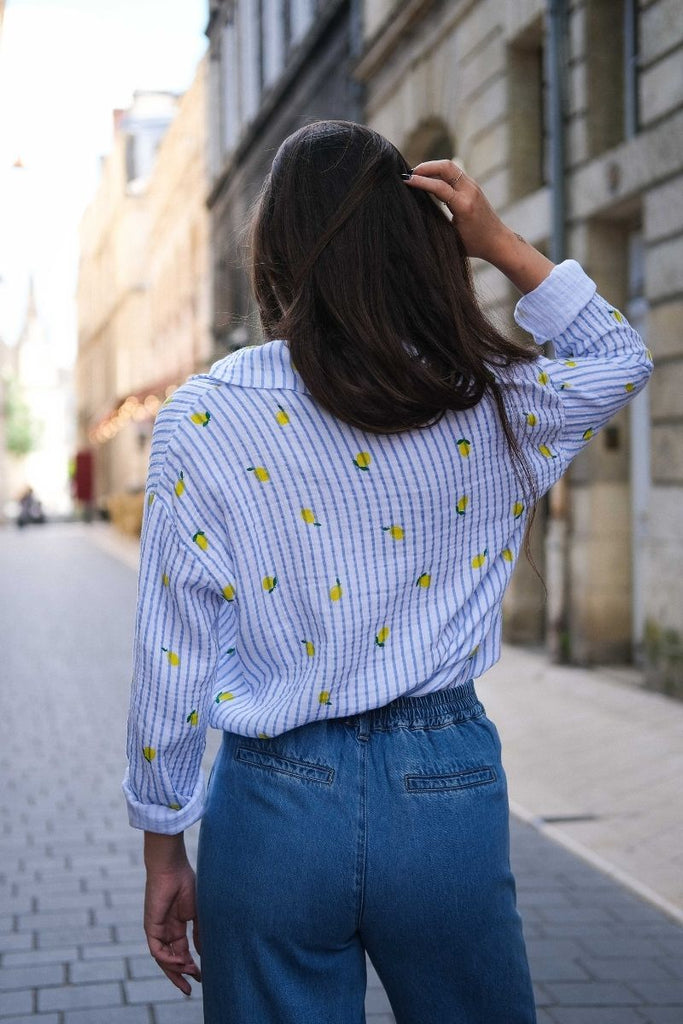 Chemise Citron, couleur bleu, manches longues, col chemise
