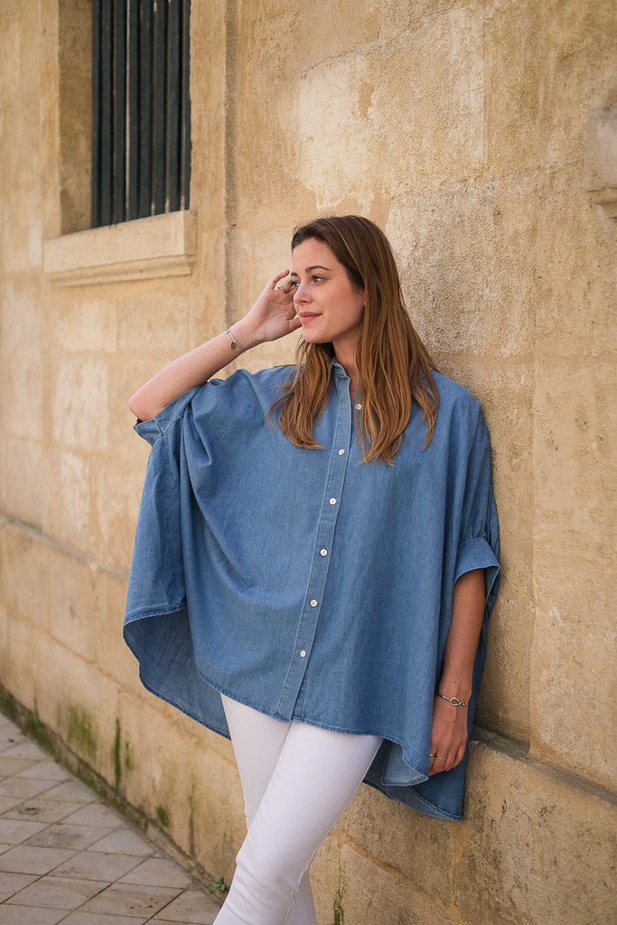 Chemise Kuinn, couleur bleu, marque Rue Mazarine, coupe large et longue