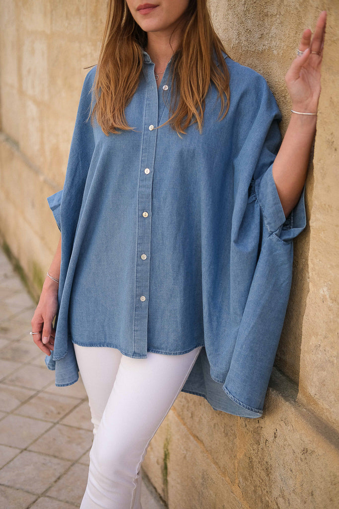 Chemise Kuinn, couleur bleu, marque Rue Mazarine, coupe large et longue
