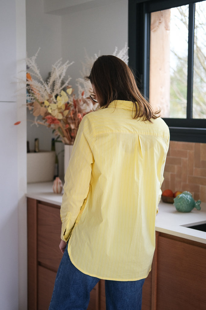 Chemise Nessi, couleur jaune, marque Orfeo, manches longues, col chemise