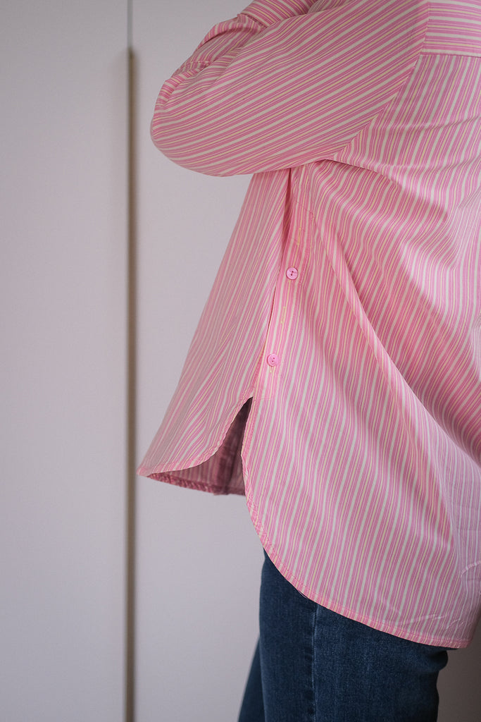 Chemise Nessi, couleur rose, marque Orfeo, manches longues, motifs rayures