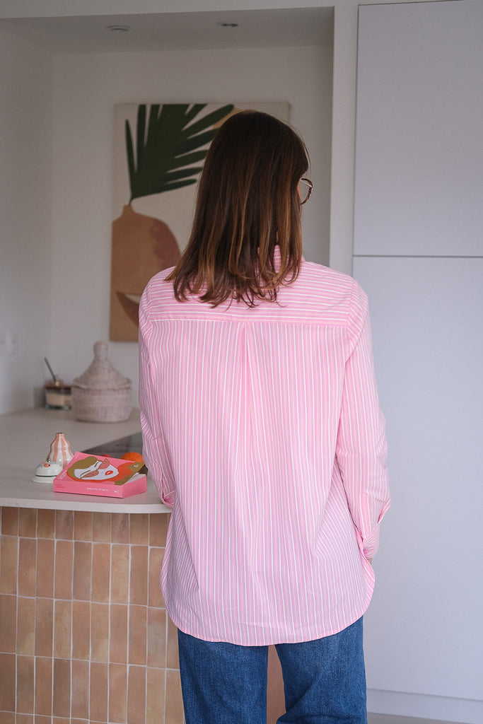 Chemise Nessi, couleur rose, marque Orfeo, manches longues, motifs rayures