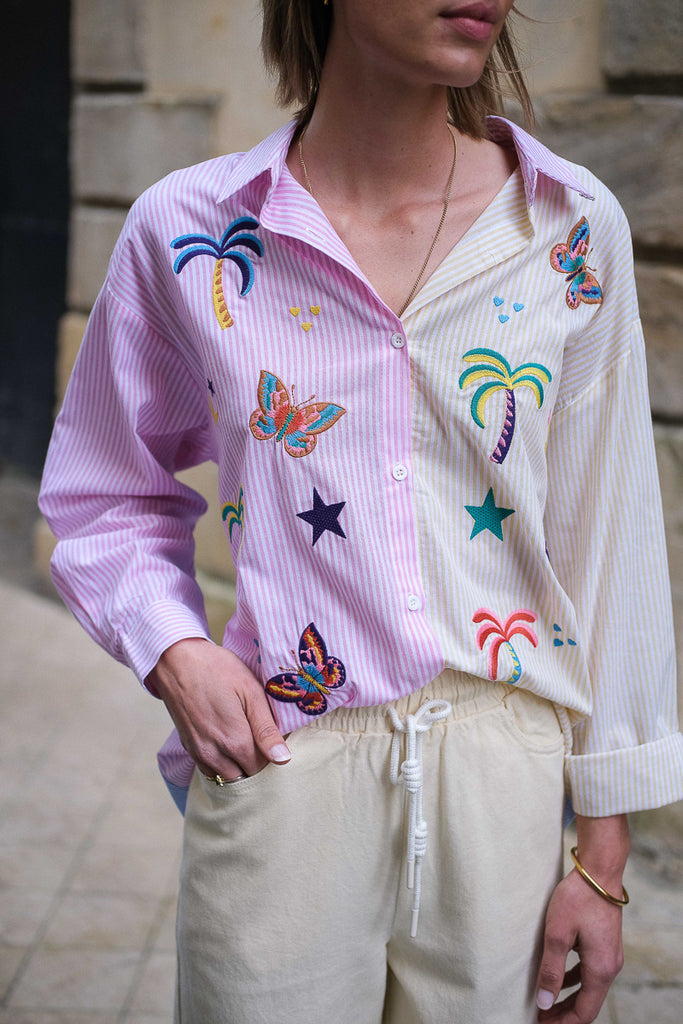 Chemise Papillon, couleur multicolore, manches longues, col chemise