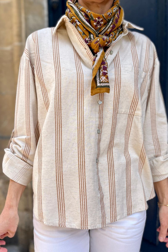 Chemise Viprisilla, couleur beige, marque Vila, manches longues, col chemise