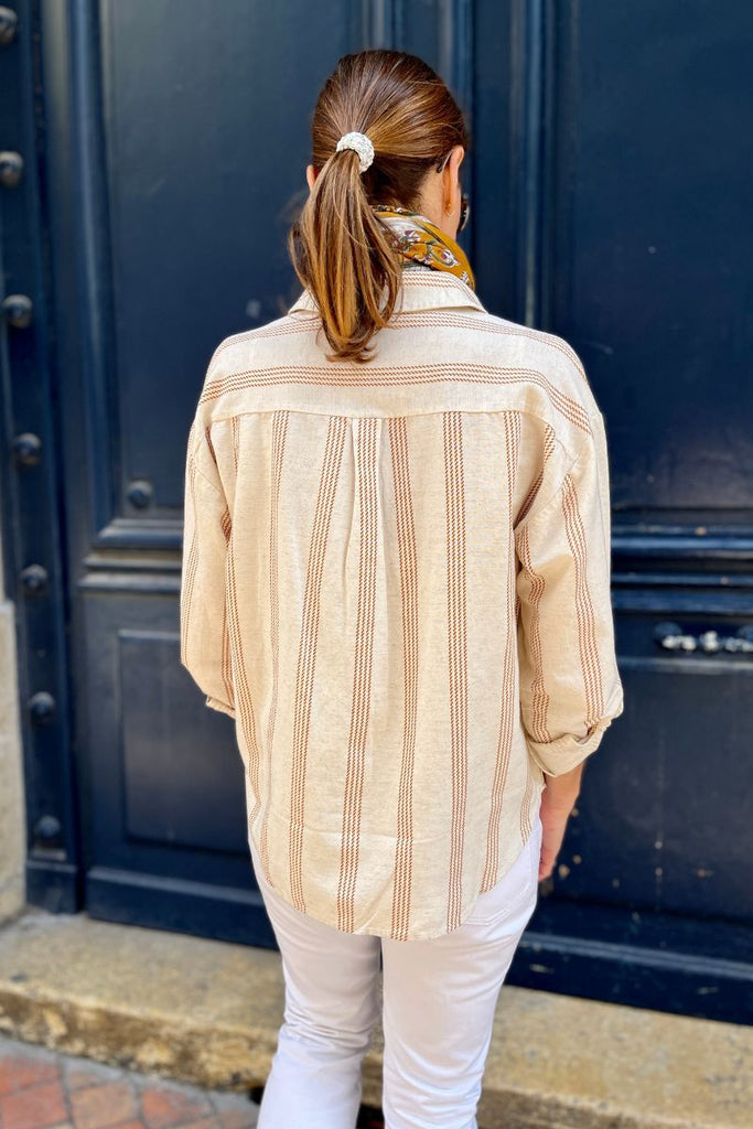 Chemise Viprisilla, couleur beige, marque Vila, manches longues, col chemise