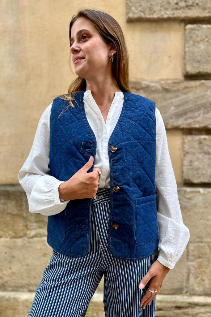 Gilet Baudelaire, couleur bleu, marque Frnch, sans manches
