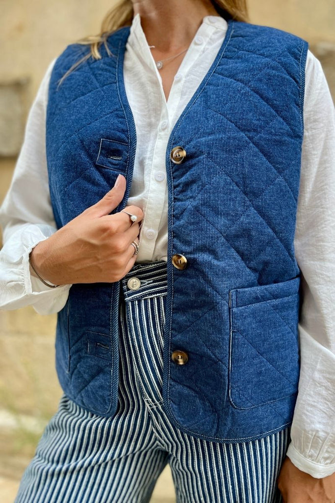 Gilet Baudelaire, couleur bleu, marque Frnch, sans manches