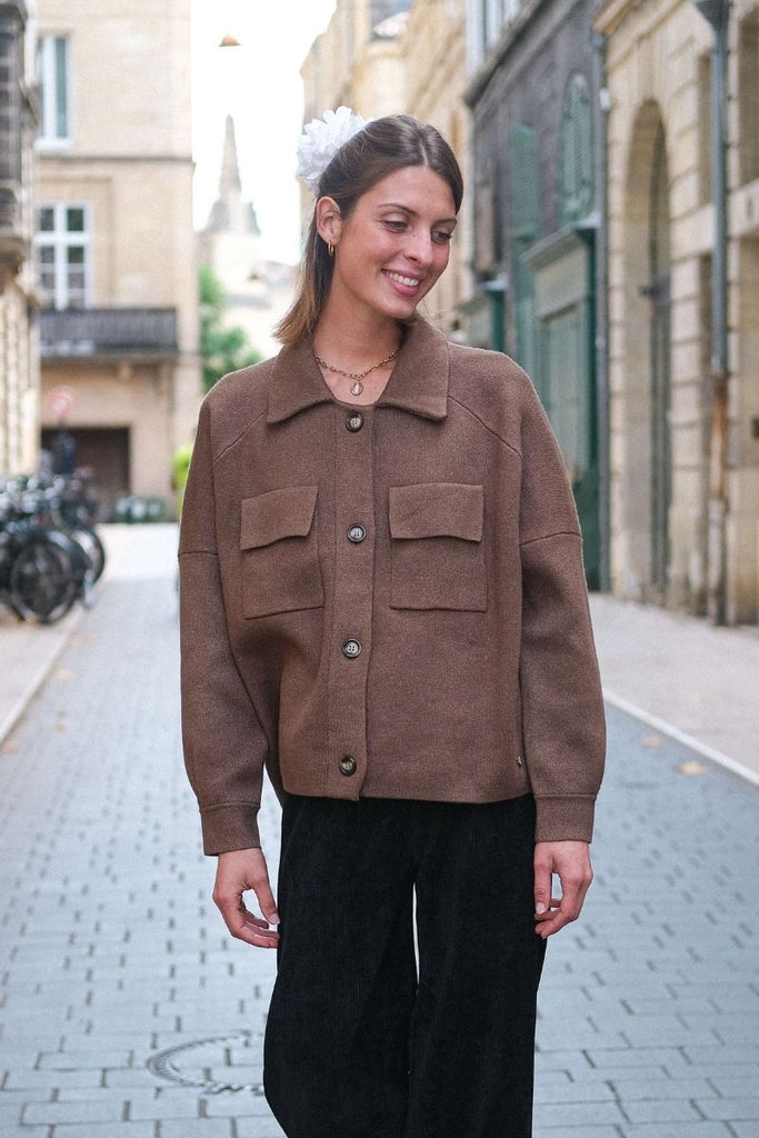 Gilet Camelia, couleur chocolat, marque Orfeo