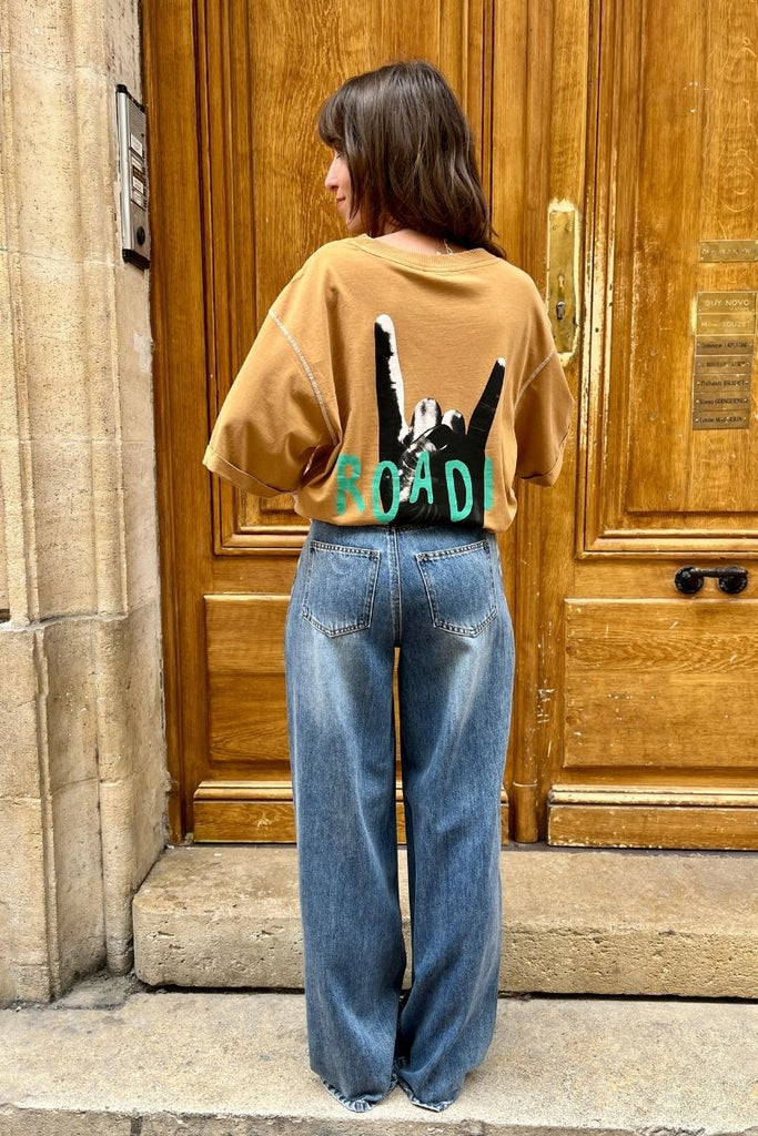 Jean Objrosie, couleur bleu jean, marque Object, taille haute, coupe Wide Leg