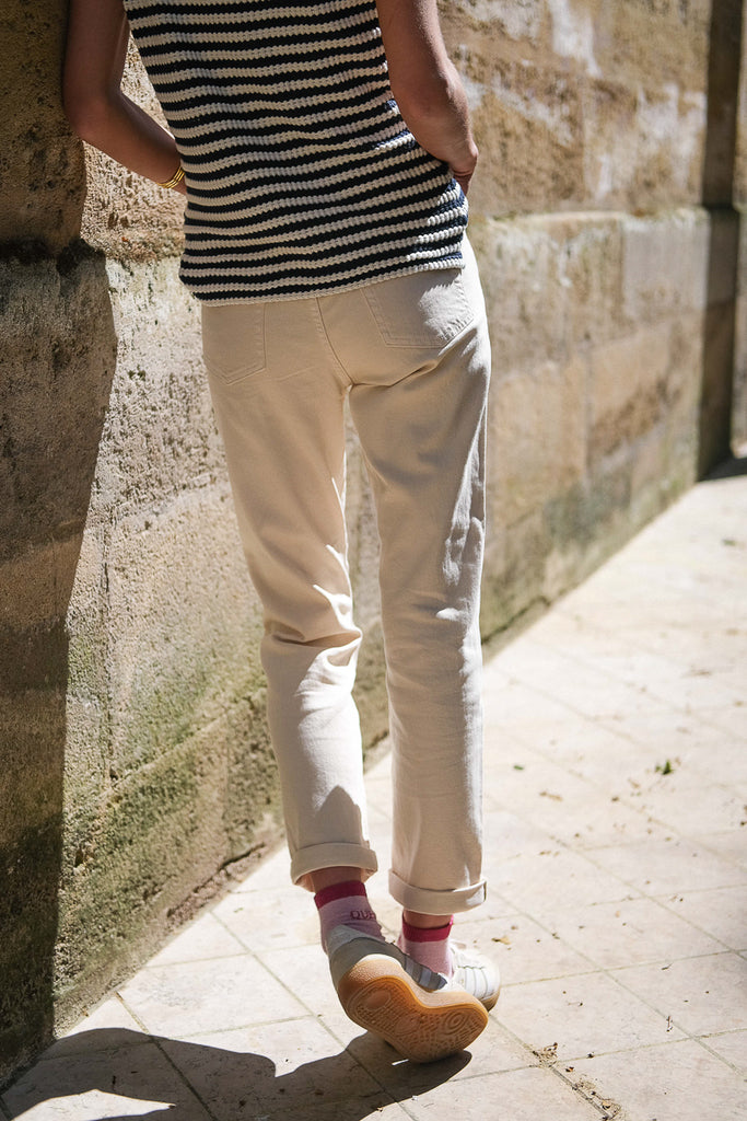 Jean Patricia, couleur beige, marque F.A.M, coupe mom