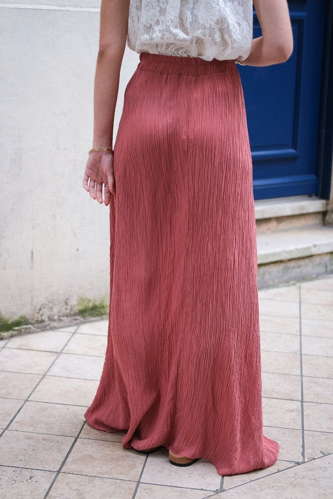 Jupe Natanya, couleur terracotta, taille élastique, jupe longue