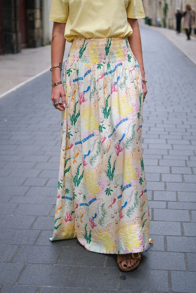 Jupe Virginia, couleur jaune, taille élastique, jupe longue