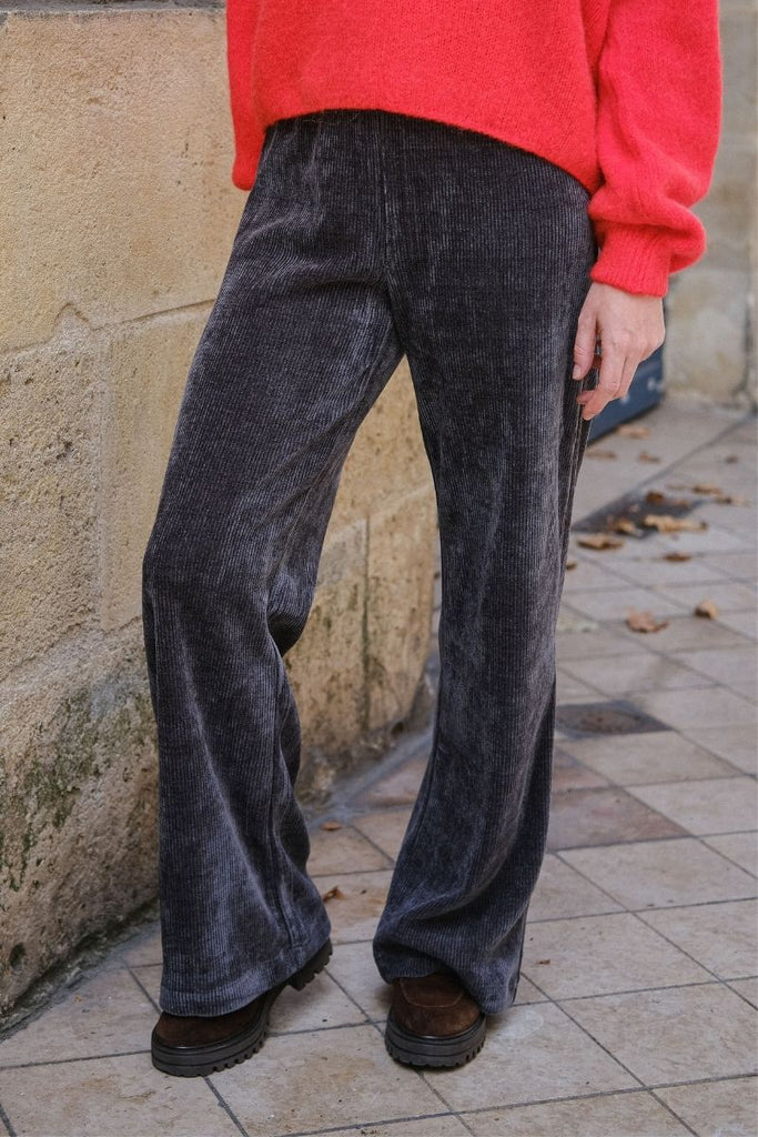 Pantalon Cola, couleur gris, matière velours côtelé, marque Rue Mazarine