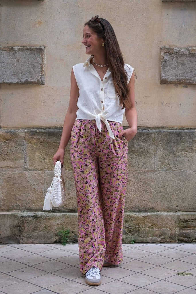 pantalon Elise (S25141248), marque See U Soon, coupe large et fluide, couleur rose