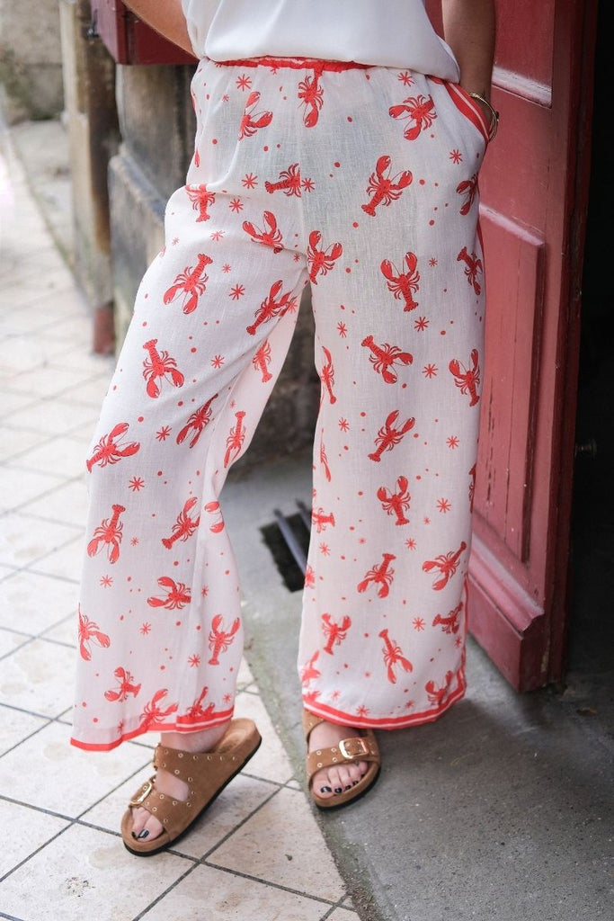 Pantalon Homard, couleur rouge, coupe large