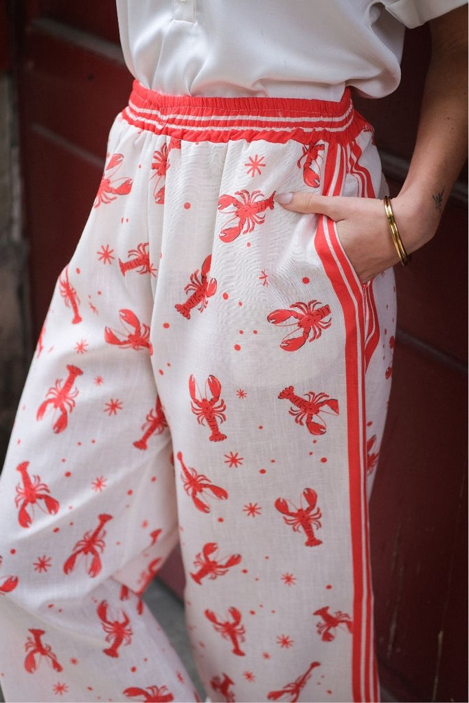 Pantalon Homard, couleur rouge, coupe large