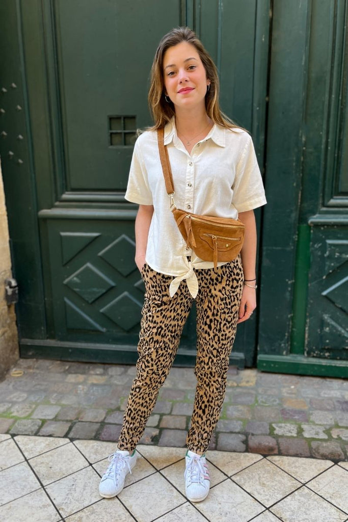 Pantalon Ihkate, motifs leopard, marque Ichi, taille élastique