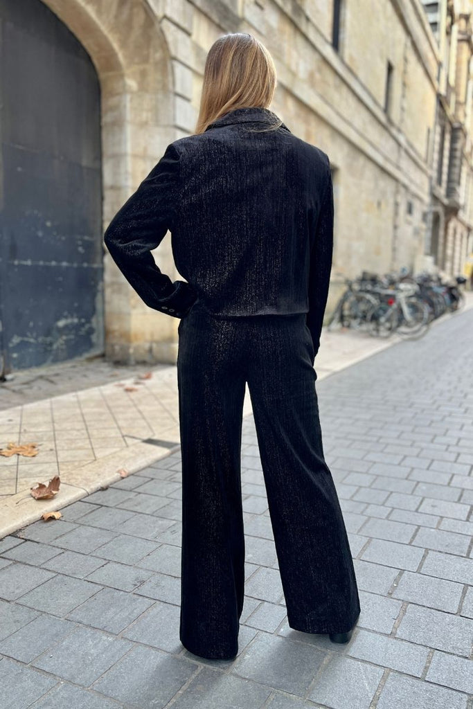 Pantalon Ihkate, couleur noir, marque Ichi, coupe droite, motifs pied de poule