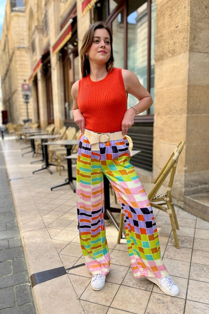 Pantalon Julietta, couleur : multicolore, marque Frnch, taille élastique, pantalon fluide