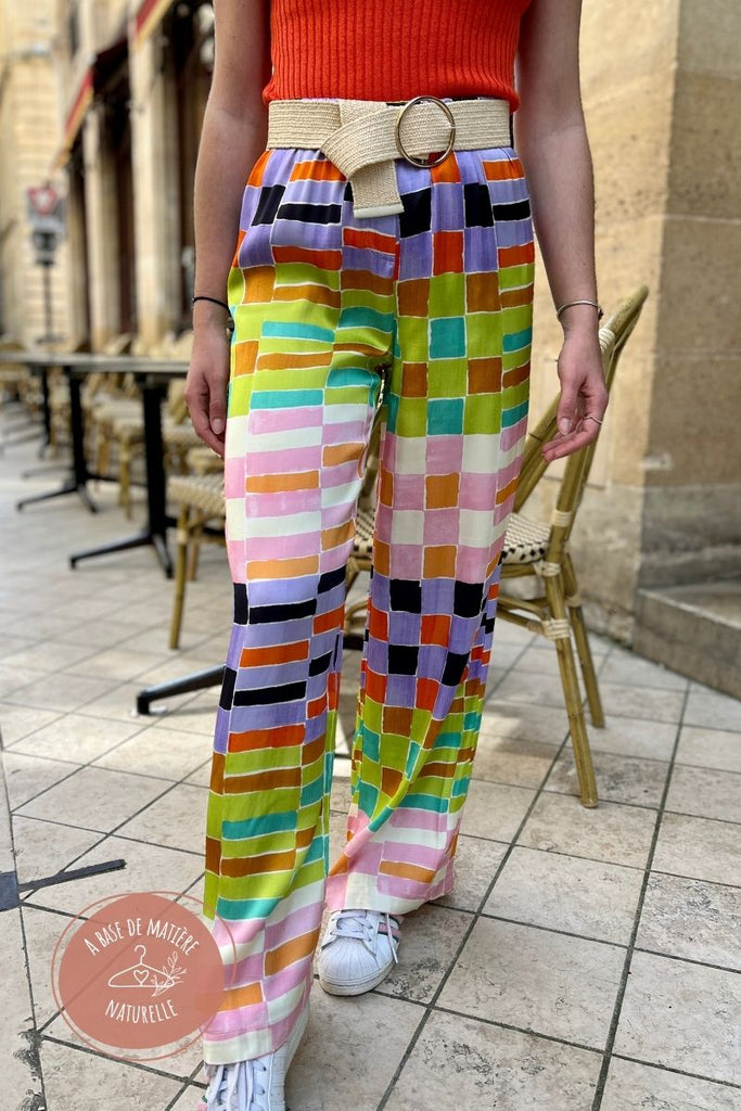 Pantalon Julietta, couleur : multicolore, marque Frnch, taille élastique, pantalon fluide