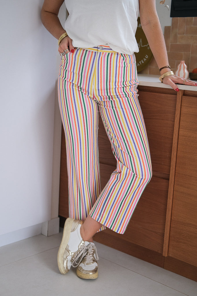 Pantalon Palon, couleur multicolore, motif rayure, marque Laure + Max