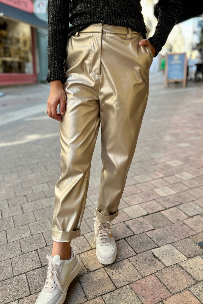 Pantalon Pam, couleur doré, marque Laure + Max, coupe loose, taille haute