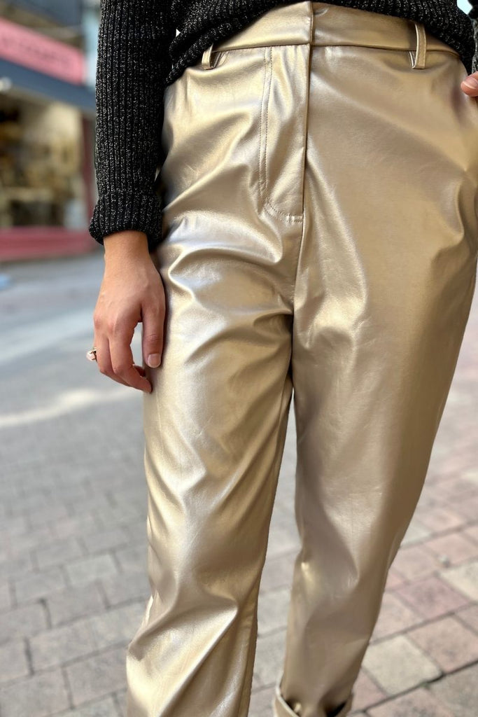 Pantalon Pam, couleur doré, marque Laure + Max, coupe loose, taille haute