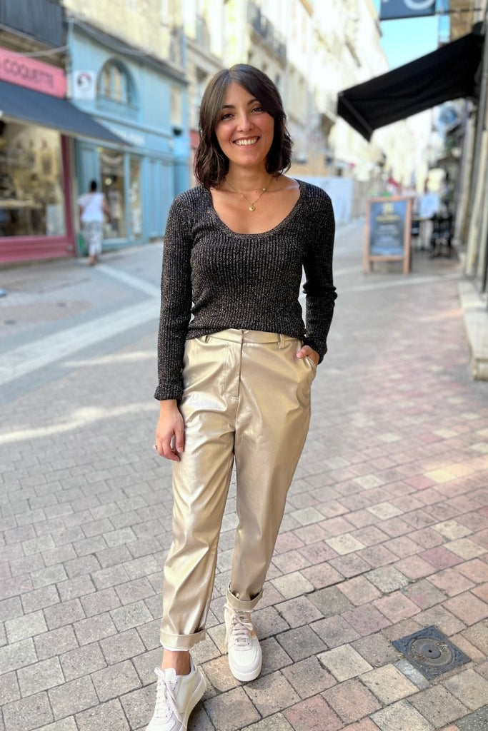 Pantalon Pam, couleur doré, marque Laure + Max, coupe loose, taille haute